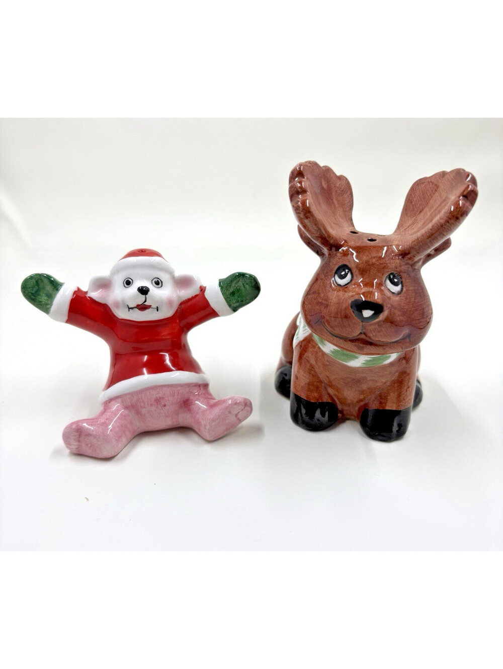 Cute Mouse And Reindeer Ceramic Salt & Pepper Shakers Stacking Set Of 2